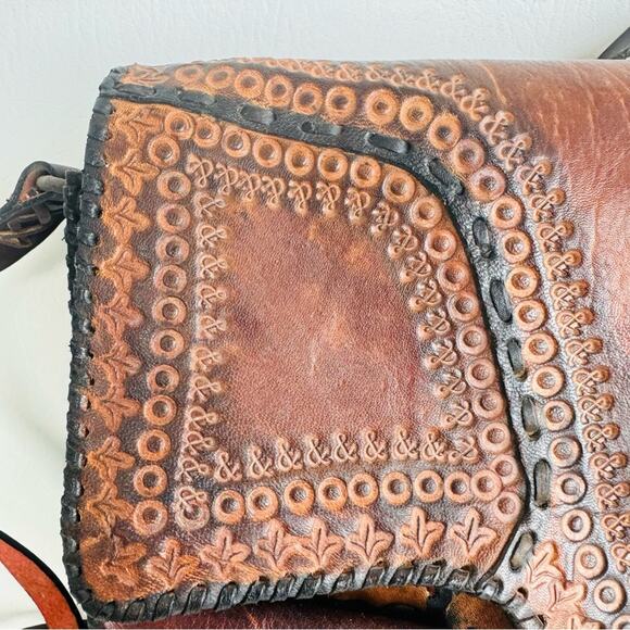 Mark Tigon Western Crossbody Bag‎ Tooled Leather Brown Equestrian Purse Distress - Picture 4 of 15